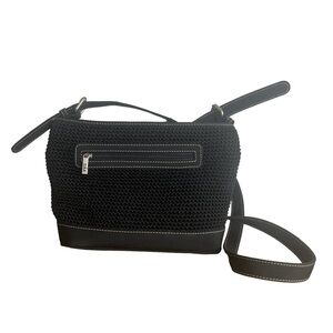The Sak Crocheted Woven Knit Shoulder Bag Black Adjustable Length Strap